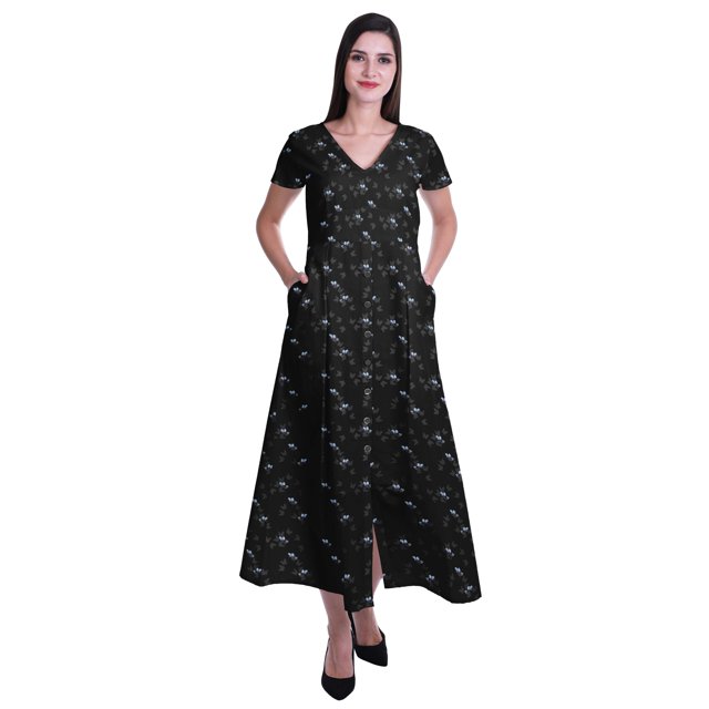 Moomaya Robe Longue Maxi pour Femmes à Manches Courtes, Robe Formelle/décontractée avec Poches P-TTG