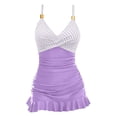 thumbnail image 4 of Yammkia Womens Bathing Suits Women One Piece Tummy Control Swimsuit Ribbed Color Block Bathing Suits Backless High Neck Swim Suit(Purple,XXL), 4 of 6