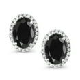 thumbnail image 2 of Gem Stone King 10K White Gold Black Sapphire and White Diamond Halo Stud Earrings for Women | 2.48 Cttw | Gemstone September Birthstone | Oval 7X5MM, 2 of 5