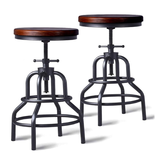 Taburete de bar LOKKHAN, vintage, industrial, rústico, giratorio, de madera y metal