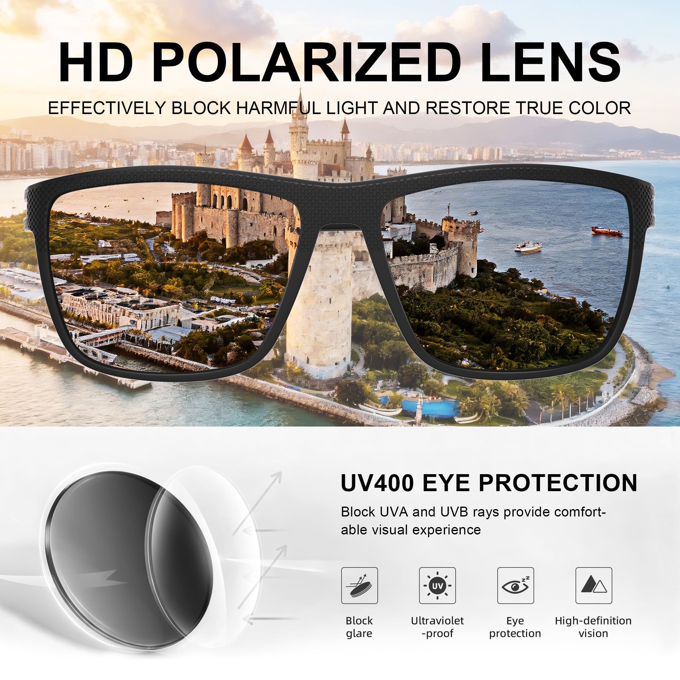 AOMASTE Polarized Sunglasses for Men Square Lightweight Frame Sun Glasses UV400 Protection for Driving Fishing Golf