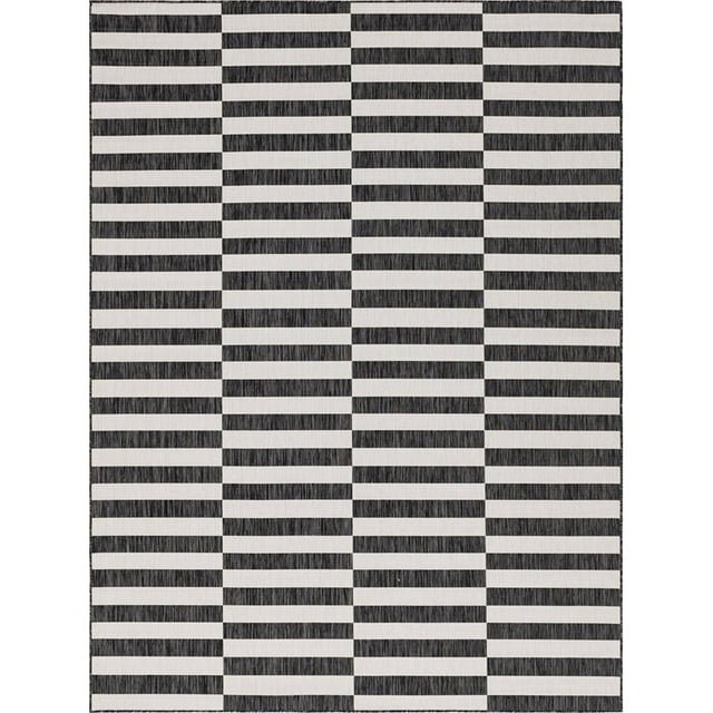 Unique Loom Outdoor Striped Classic Rug 9' x 12' Rectangle Charcoal/Ivory