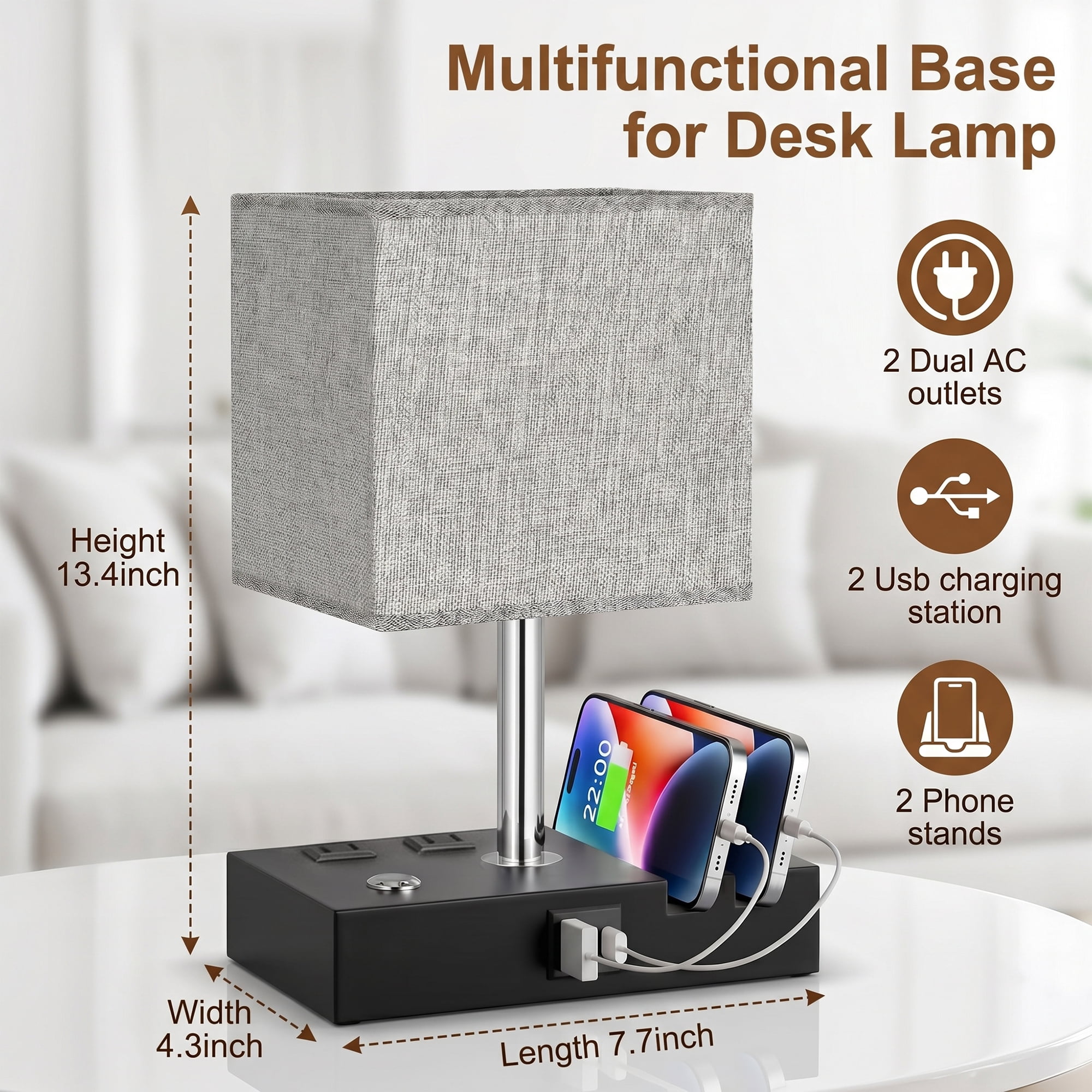 DAYBETTER Bedside Table Lamp , Dimmable Table Lamp with Touch Control & USB C+A Charging Ports， 3 Color Temperatures for Bedroom, Living Room, Office