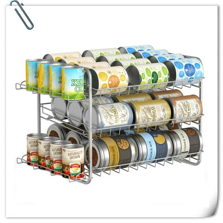 

Auledio 3 Tier Can Storage Rack Stackable Freestanding Can Storage Dispenser Holds 42 Cans for Kitchen Counter-top (Silver)