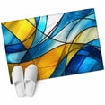 thumbnail image 2 of 2x3 Washable Entryway Rug, Abstract Art Non-Slip Area Rug for Front Door Kitchen Bathroom, Blue Yellow Gradient Wavy Lines Geometric Modern Indoor Floor Mat for Home Decor, 2 of 9
