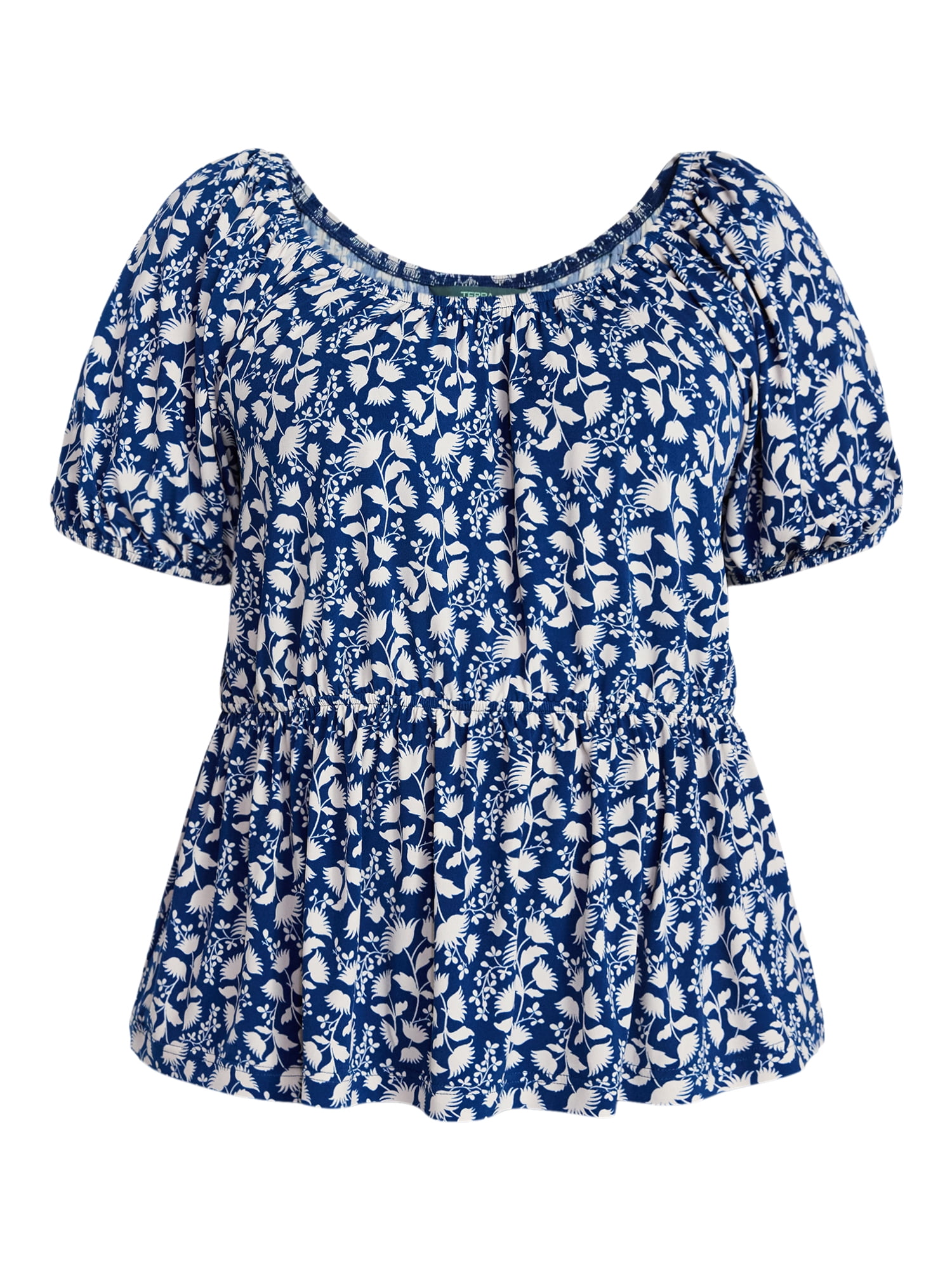 Terra & Sky Women's Peplum Top with Short Puff Sleeves, Sizes 0X-5X
