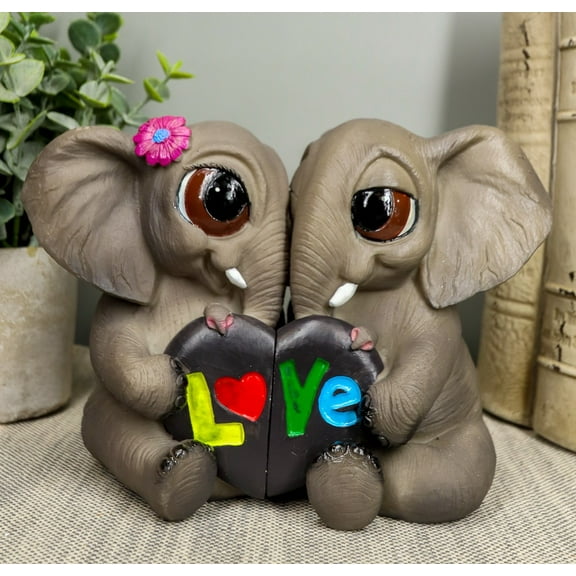 Ebros Love is in The Air Lucky Elephant Couple Figurines 2 Parts Set 7.25"L