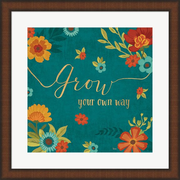 Flourish II Teal by Veronique Charron, Framed Wall Art, 19.75W x 19.75H