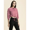 thumbnail image 2 of Moomaya Womens Printed Cottn Crop Top, Tie-Up Waist Elbow Sleeves Short Top, 2 of 9
