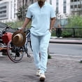 thumbnail image 2 of Wyzesi Overall Shorts Suit for Men Plus Male Two Piece Solid Color Suit Button Down Short Sleeved Stand Up Top and Oversized Trousers Combination Set Sleep Pantsuit Men No Drawstring, 2 of 9