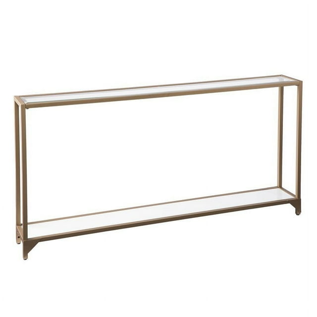 Meuble Console Étroite en Métal Bergen en Or avec Verre Blanc