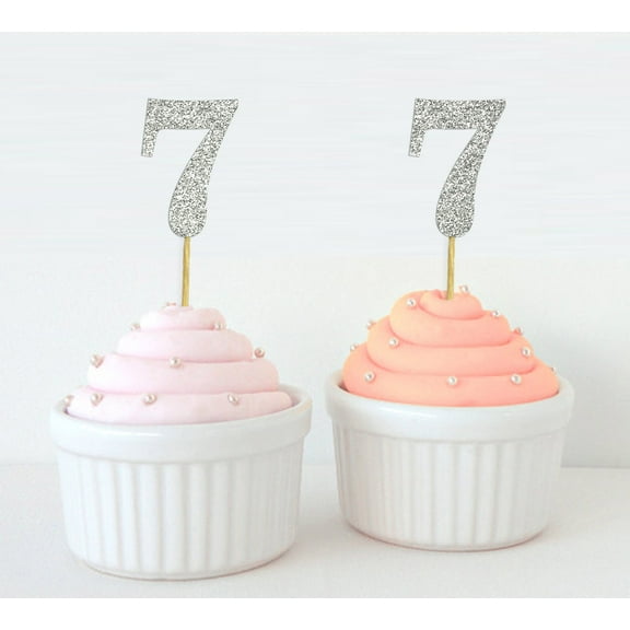 Darling Souvenir, Number 7 Birthday Year Cupcake Toppers, Birthday/ Anniversary Party Dessert Decorations - Pack Of 20