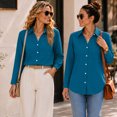 thumbnail image 5 of Yifymode Button Down Shirts for Women Long Sleeve Work Tops V Neck Shirts Dressy Casual Business Blouses with Pocket,Dark Blue M, 5 of 6