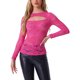 thumbnail image 1 of INSPIRAR CHIC Blusa de Encaje Floral de Manga Larga con Corte Frontal Transparente para Mujeres del Día de San Valentín L Rosa Fucsia, 1 of 5