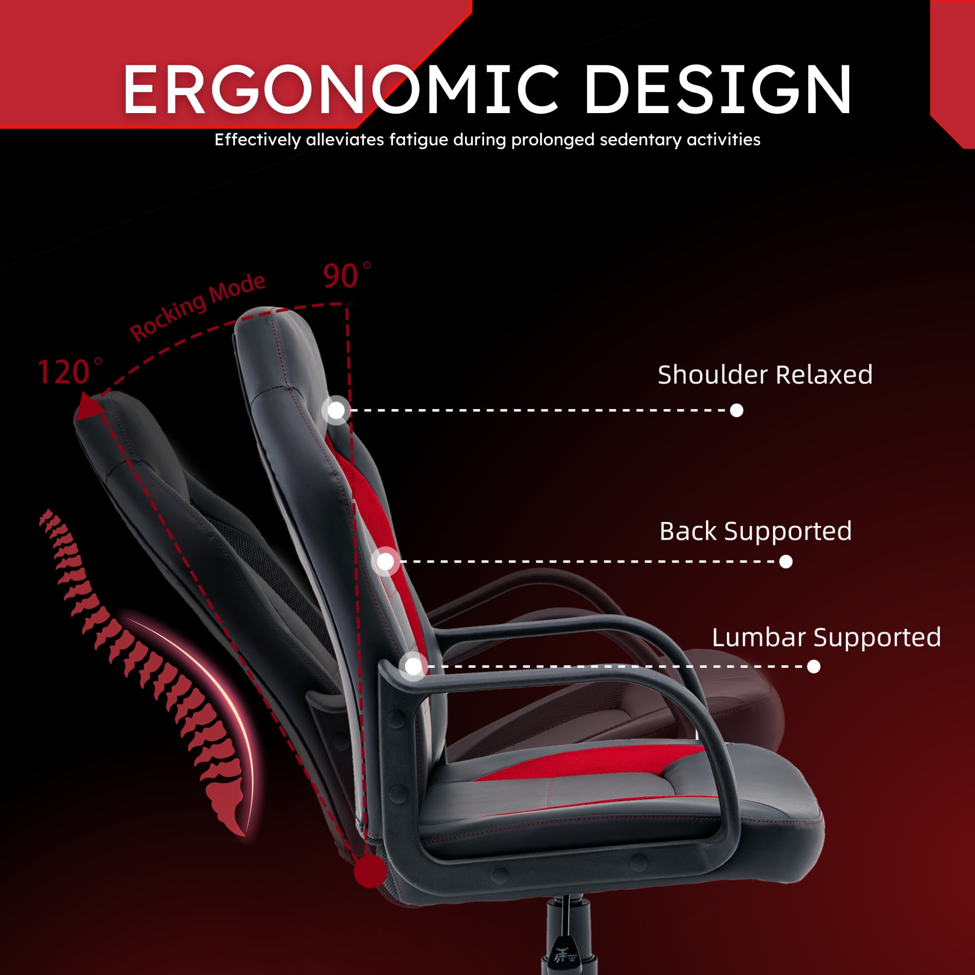 Snugway Ergonomic Gaming Chair - Adjustable Swivel Computer Desk Chair with PU Leather，Red