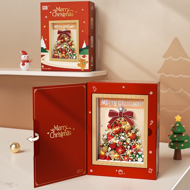Bloques de construcción creativos de árbol de Navidad, juguetes de dibujo, bloques de Loz, campana de Santa MOC con luces, caja de exhibición de Navidad, regalo de Navidad