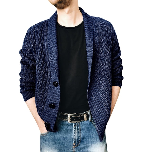 Gibobby Suéter cárdigan hombre Suéter ligero de algodón Supima con botones para hombre(Azul oscuro,G)