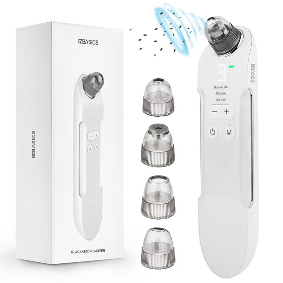 EZBASICS Blackhead Remover Vacuum, Pore Vacuum Sucker with 3 Adjustable Suction Power & LED, USB Rechargeable, White