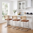 thumbnail image 2 of Zesthouse 26″ Natural Rattan Counter Stools Set of 4, Mid Century Modern Bar Stools with Cane Back & Chrome Legs, Cantilevered Design, Upholstered Faux Leather Barstools for Kitchen Island, Brown, 2 of 10