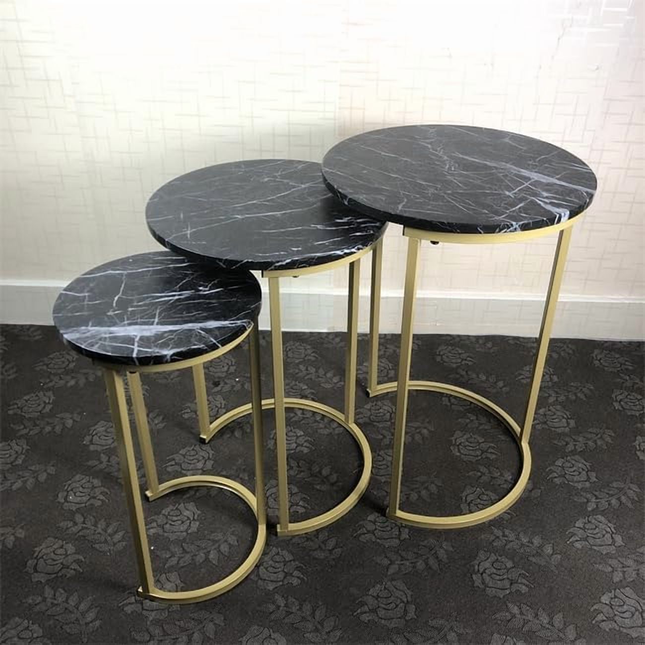 HYGRAD BUILT TO SURVIVE Set of 3 Round Wooden/Steel Nesting Side Stacking Sofa Side Coffee Tables, Small Space Coffee Tea Table for Hallway Living Room Bedroom, Home, Office