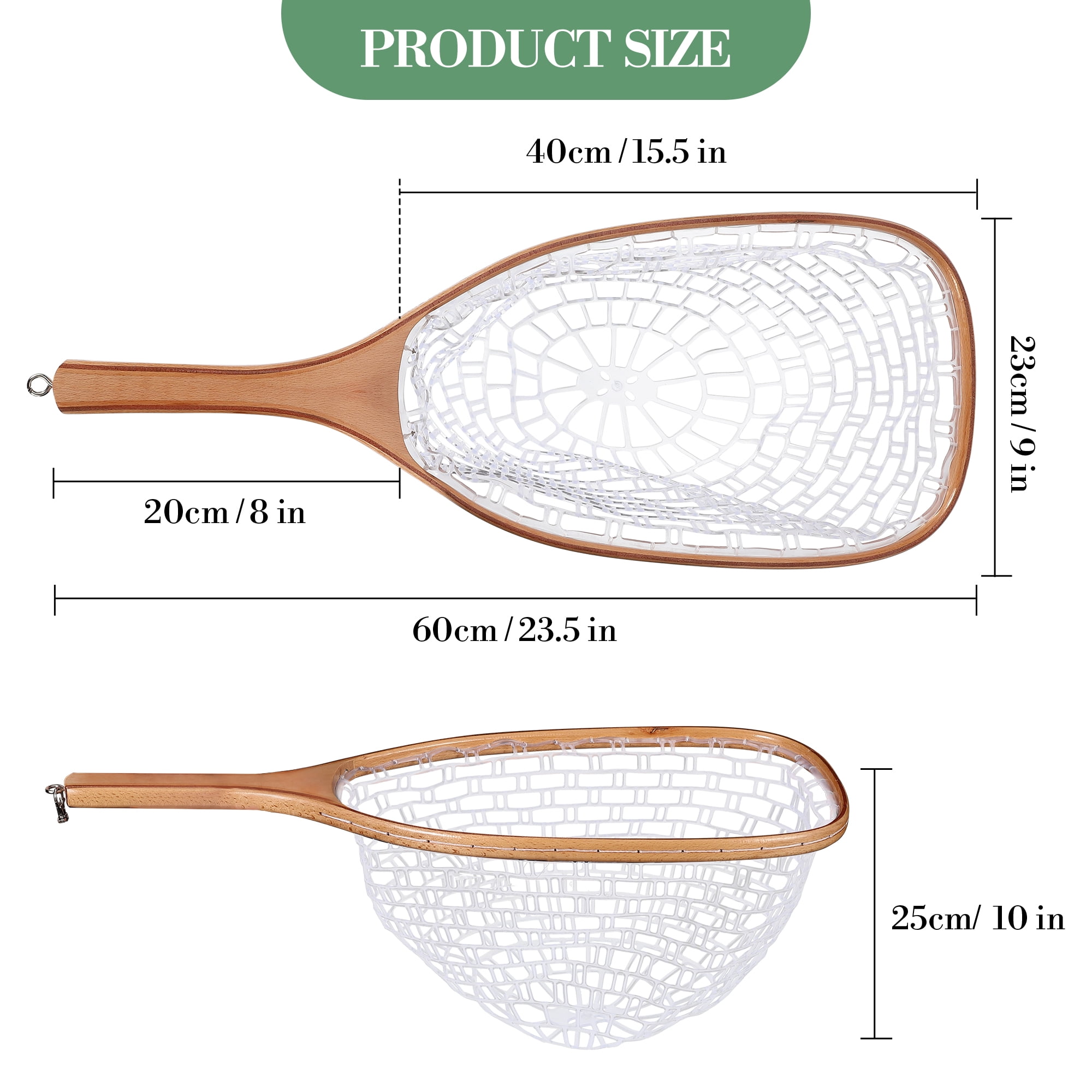 Superior Fly Fishing Landing Net – Lightweight & Durable – Rubber-Coated Fine Mesh – Wooden Ergonomic Handle