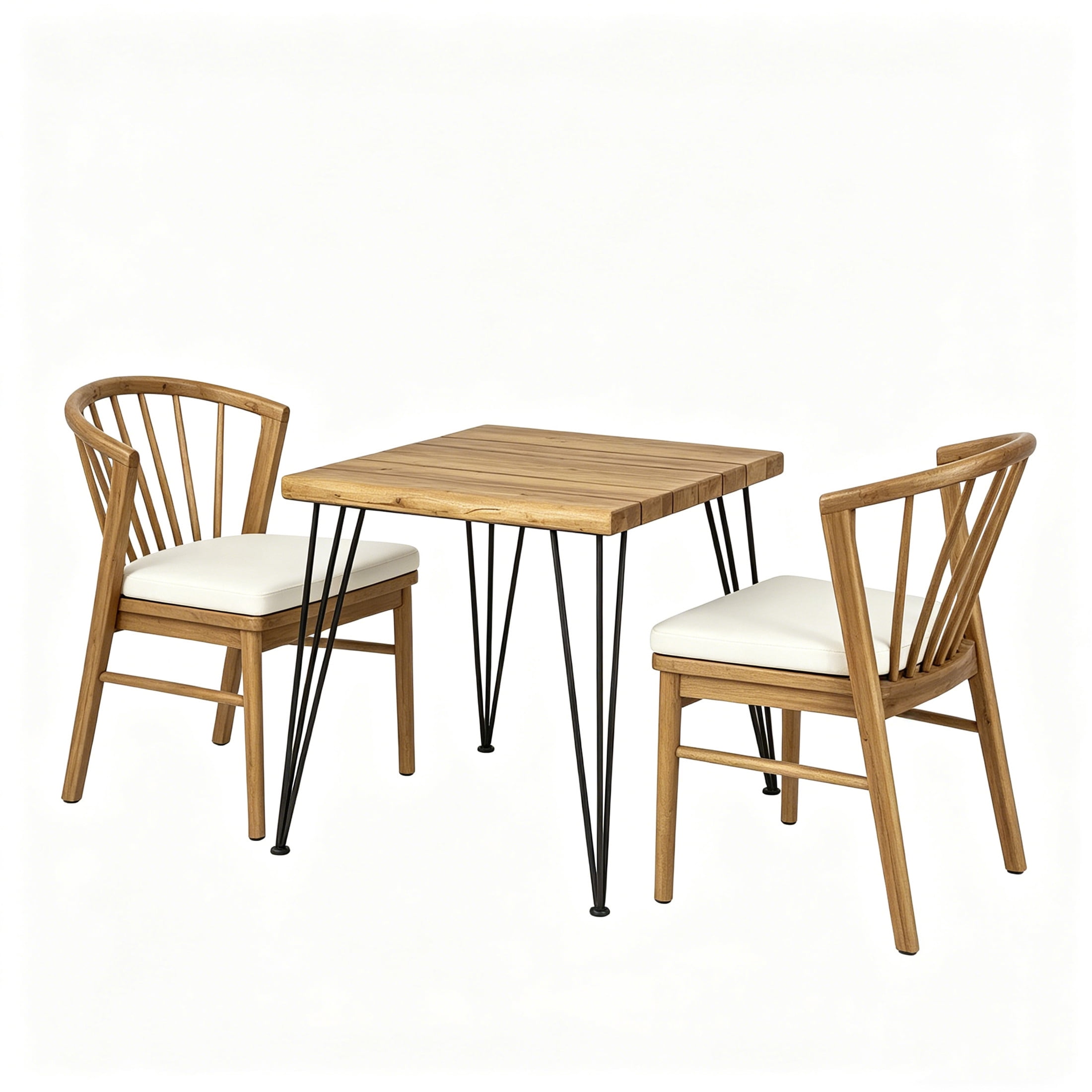 Christopher Knight Home 3-Piece Industrial Patio Dining Set, Windsor Back and Cushion, Teak Cream