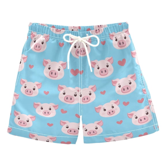 Cute Pig Pattern Swim Trunks Quick Dry Beach Pool Board Shorts Lightweight Stylish Print Sizes 2T to XL
