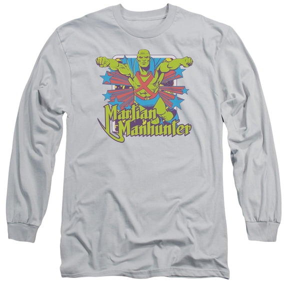 DC Comics Manhunter Stars Long Sleeve Adult 18/1 T-Shirt Silver