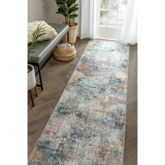 Well Woven Amesti Light Blue Machine Washable Contemporary Abstract Distressed Runner Rug 3x10 (2'7" x 9'10")