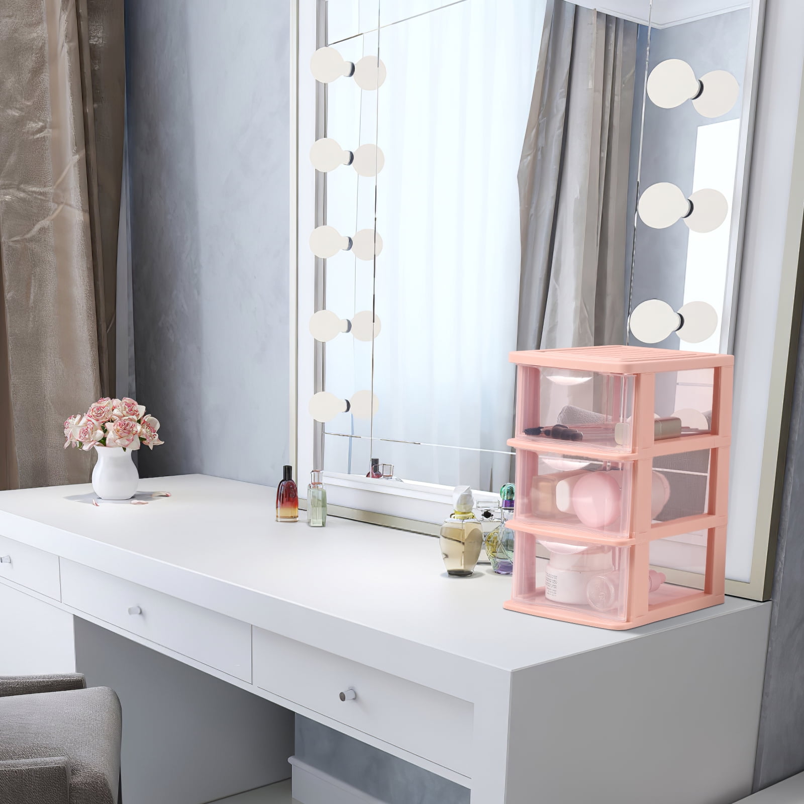 Monyance small storage drawers Plastic 3 Drawer Storage Organizer - Clear Desktop Unit(9.06X6.89X5.31Inches)