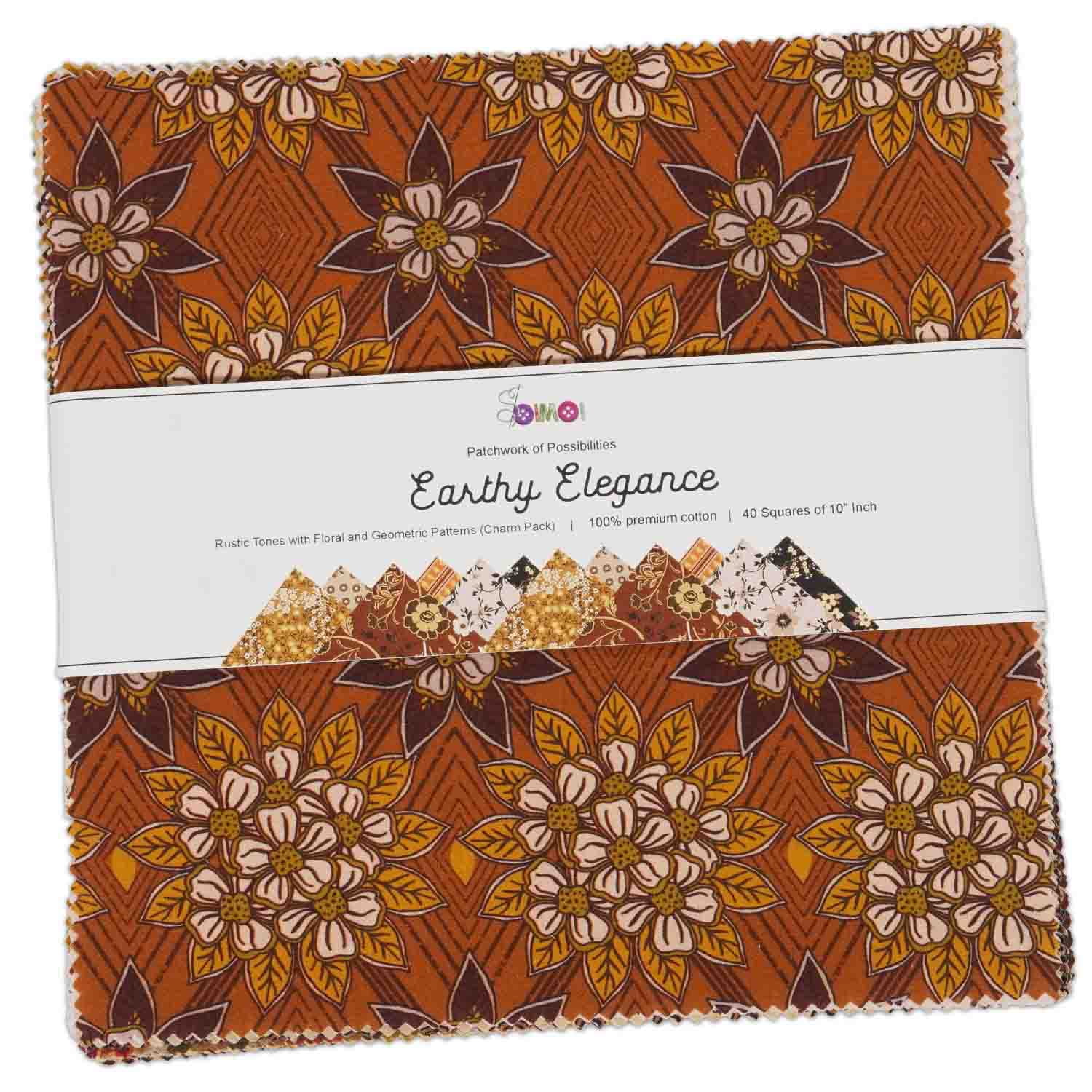 40 Pcs 10 x 10 inches Quilting Fabric Bundles Precut, DIY Cotton Fabric Squares, Printed Layer Cakes Patchwork Materials for Holiday Crafts Cloths Dcor, Charm Squares for Quilts - Earthy Elegance