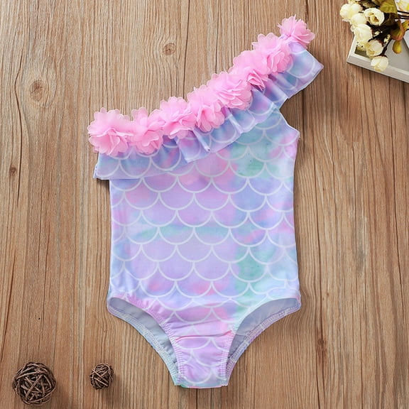 Herrnalise Toddler Girls Kids Swimsuit Pink Mermaid Petal Beach Siamese Baby Bathing Suit