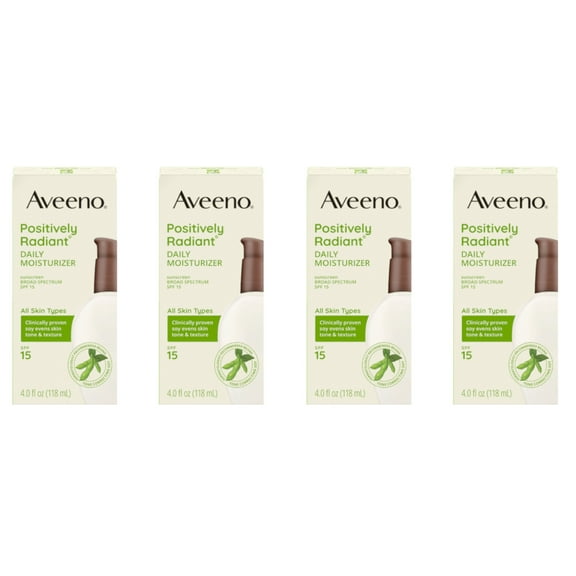 4 Pack - Aveeno Positively Radiant Daily Moisturizer, SPF 15 4oz Each