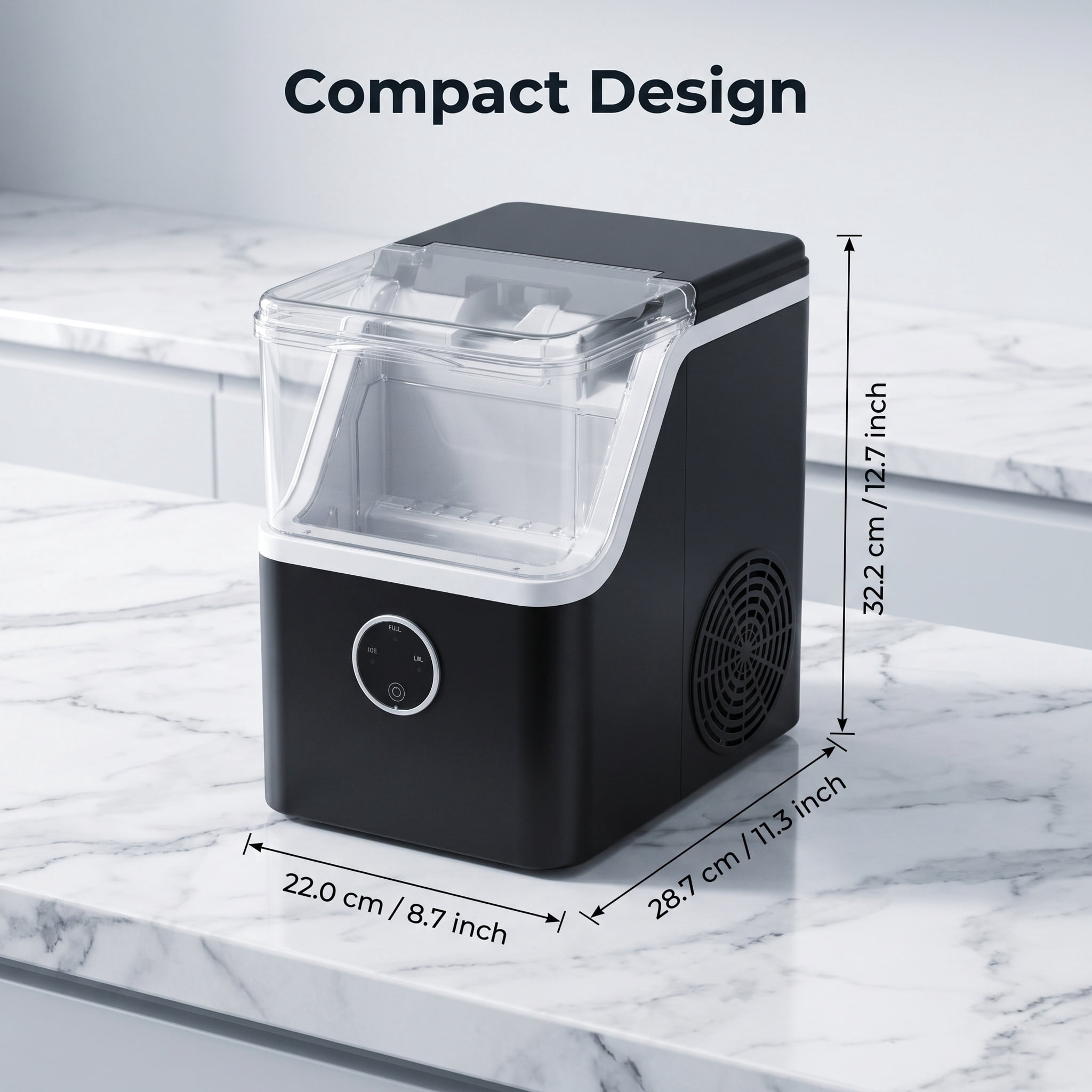 Nugget Ice Maker 35lb/24H Portable Chewable Ice Maker Machine, Pebble Crushed Soft Countertop Ice Machine, Stainless Steel, Black