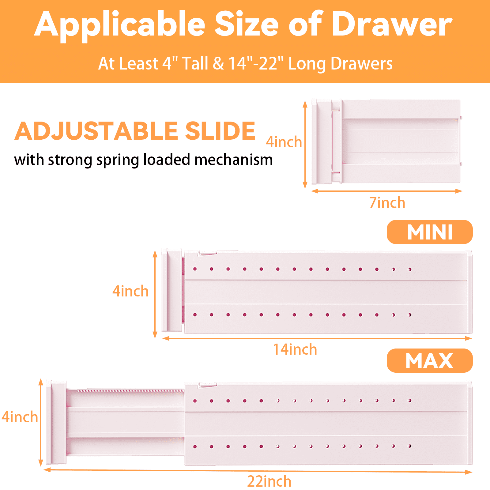 LLMRR 12 Pack Drawer Dividers, 4" High, 15-21" Adjustable Drawer Divider for clothes, Expandable Baby Dresser Organizer for Baby Clothes, Bedroom and Office Storage, 12 Pack, Pink