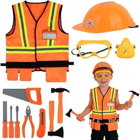 YANSION Architect Role Play Costume Dress-Up Set for Kids, Pretend Construction Worker Career Outfit for Boys Girls Ages 3-7, Halloween Role Play Toys