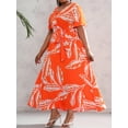 thumbnail image 2 of XCHQRTI Women's Plus Size Boho Dress Belted Layered Summer Chiffon V Neck Dresses, 2 of 8