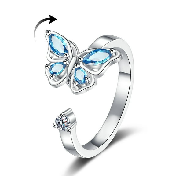 SUSOLA Women 925 Sterling Silver Butterfly Cubic Zirconia Thumb Ring Stress Anxiety Rings Women's Jewelry Lady Birthday Mother's Day Gifts
