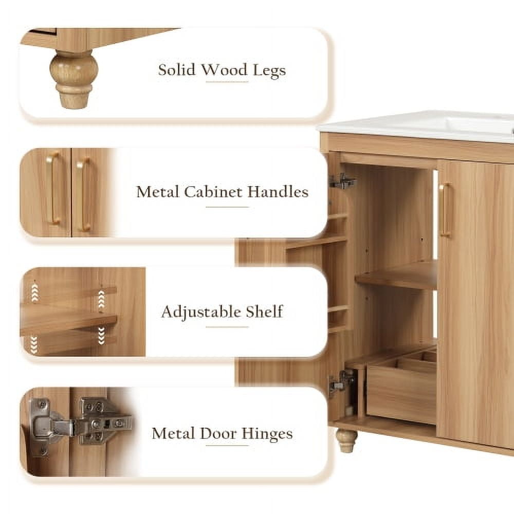 30" Bathroom Vanity with Sink Combo, Multi-functional Bathroom Cabinet with Doors and Drawer,  MDF Board, Natural(Old SKU:WF319484AAG)