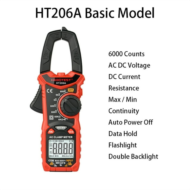 HT206 Pince Numérique Mètre Multimètre Testeur de Transistor Voltmètre RMS Véritable Haute Précision NCV Ohm Hz Testeur, Haute Efficacité