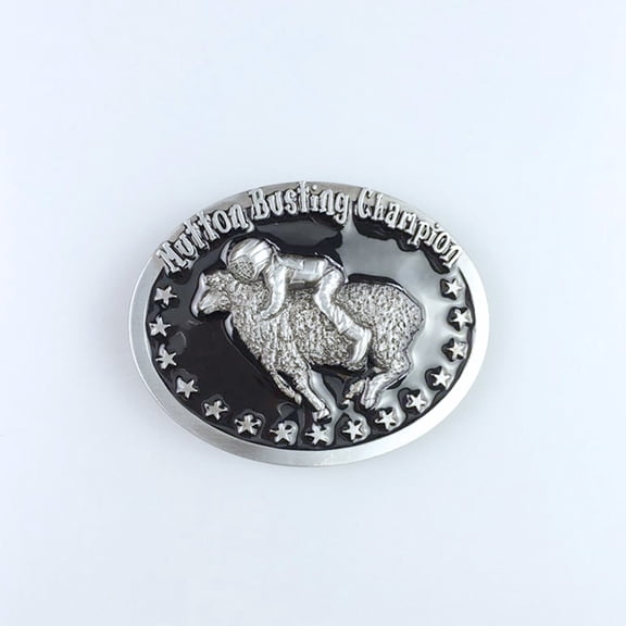 Vintage Style Black Enamel Mutton Busting Cowboy Cowgirl Belt Buckle Hebilla
