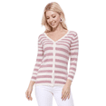 thumbnail image 3 of YEMAK Women's 3/4 Sleeve V-Neck Stripe Regular Fit Button-Down Sweater Cardigan-MAUVE-M, 3 of 4