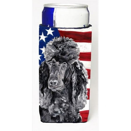 

Black Standard Poodle With American Flag USA Michelob Ultra bottle sleeves For Slim Cans - 12 Oz.