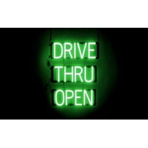 SpellBrite DRIVE THRU OPEN LED Sign for Business. 18.0" x 23.8" Green DRIVE THRU OPEN Sign Has Neon Sign Look With Energy Efficient LED Light Source. Visible from 500  Feet, 8 Animation Settings.