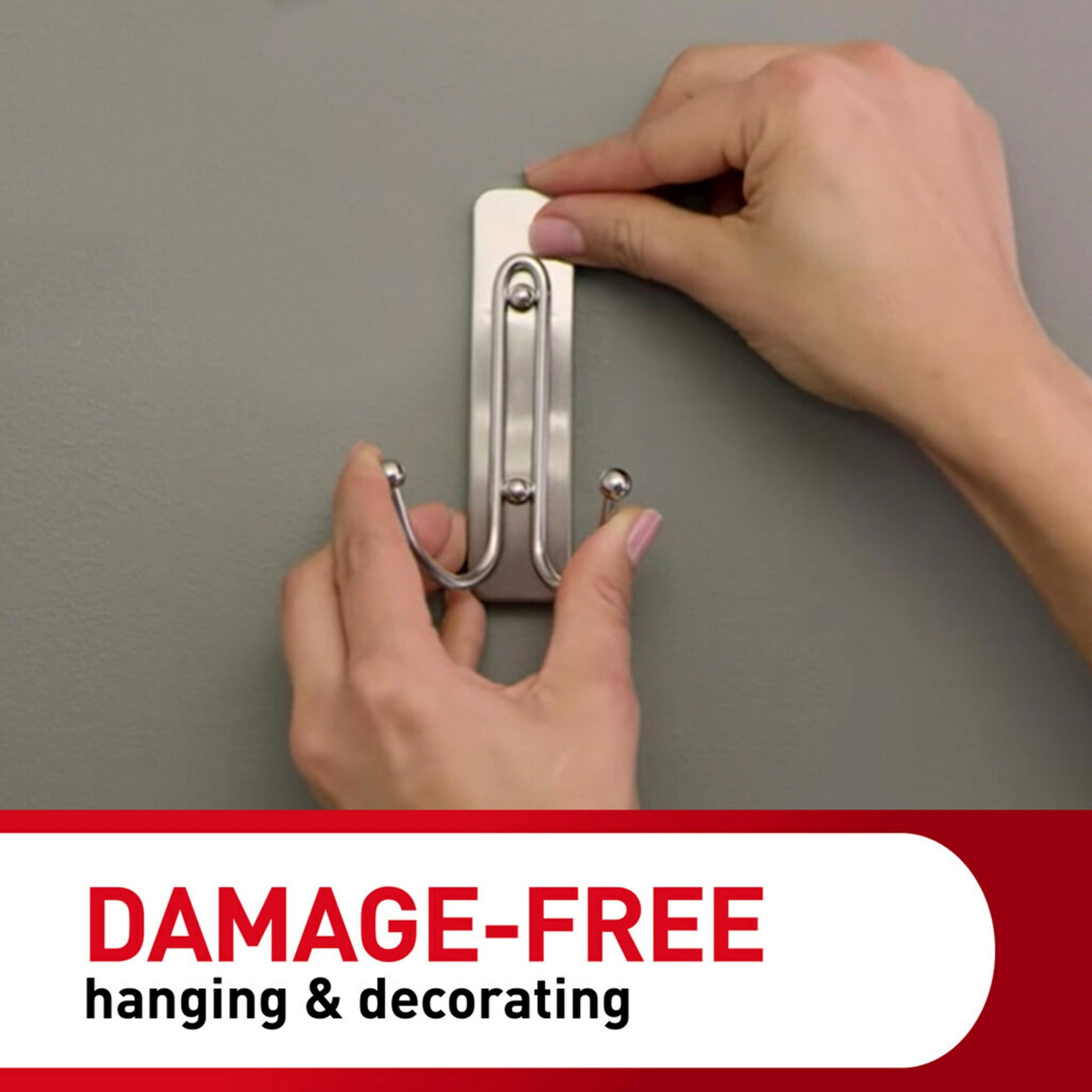 Command Bath Large Satin Nickel Double Hooks, 2pk