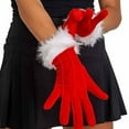 thumbnail image 5 of hoksml Women's Red Velvet Fashion Short Gloves with Feather Cuff for Christmas Wedding, 5 of 5