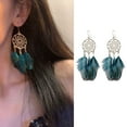 thumbnail image 2 of Grofry 1 Pair Retro Bohemia Women Hook Earrings Feather Tassel Round Drop Earrings Palace Style Dangle Earrings Jewelry Gift, 2 of 7