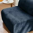 thumbnail image 4 of Foam Compression Sofa Chair, Single Lounge Chair with Adjustable Footrest and Included Pillow, Velvet Upholstered Modern Minimalist Chair for Small Space, Living Room, Bedroom, or Dorm, Blue, 4 of 11