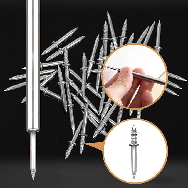 Clavos de rodapié de doble cabeza sin costura - tornillos invisibles galvanizados para rodapiés, incluye herramienta de manga de instalación, sin necesidad de taladro