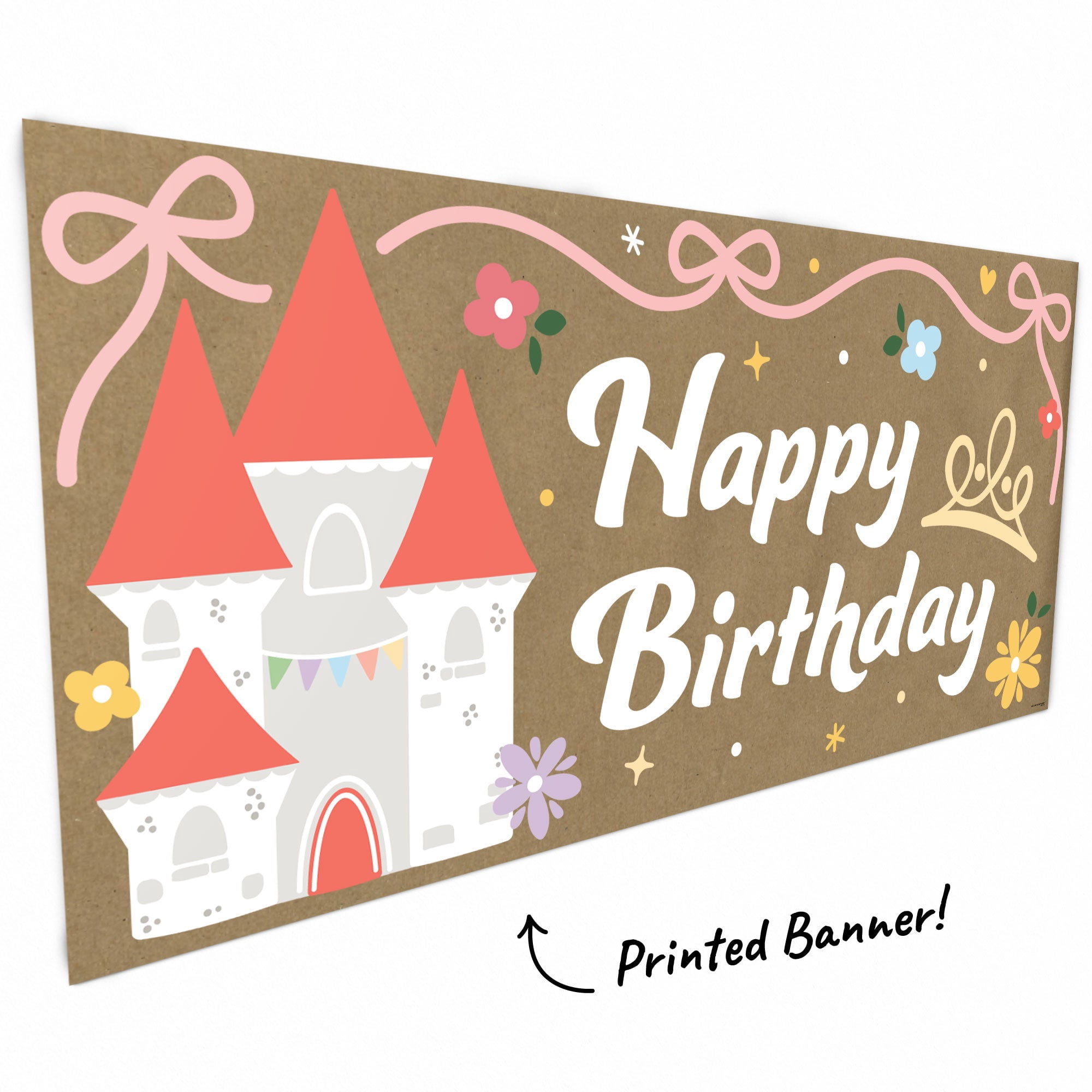 Big Dot of Happiness Princess Birthday Kraft Paper Banner, Pink Princess Castle Happy Birthday Party Banner, Printed Brown Paper Party Sign Decoration – 1 Count